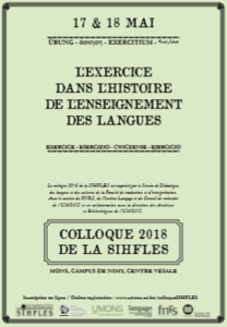 Colloque 2018 de la SIHFLES: L’exercice dans l’histoire de l’enseignement des langues